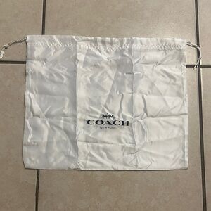 Authentic New Coach 13.5” x11” Drawstring Dust Bag White w Black Lettering